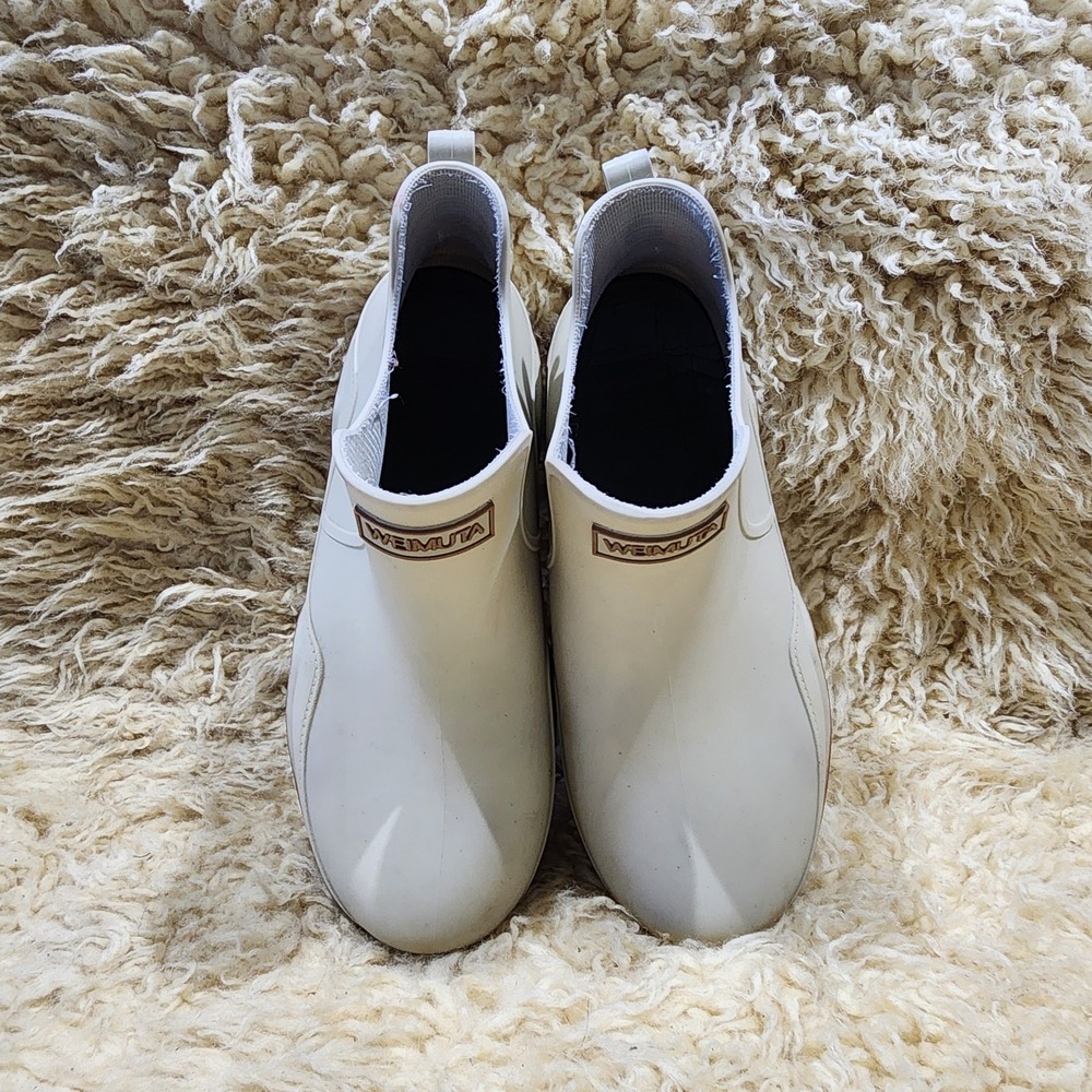 WEIMUTA Ankle Rain Boots Womens 44 US 12 Beige Waterproof Rubber Gum Sole - Picture 3 of 6